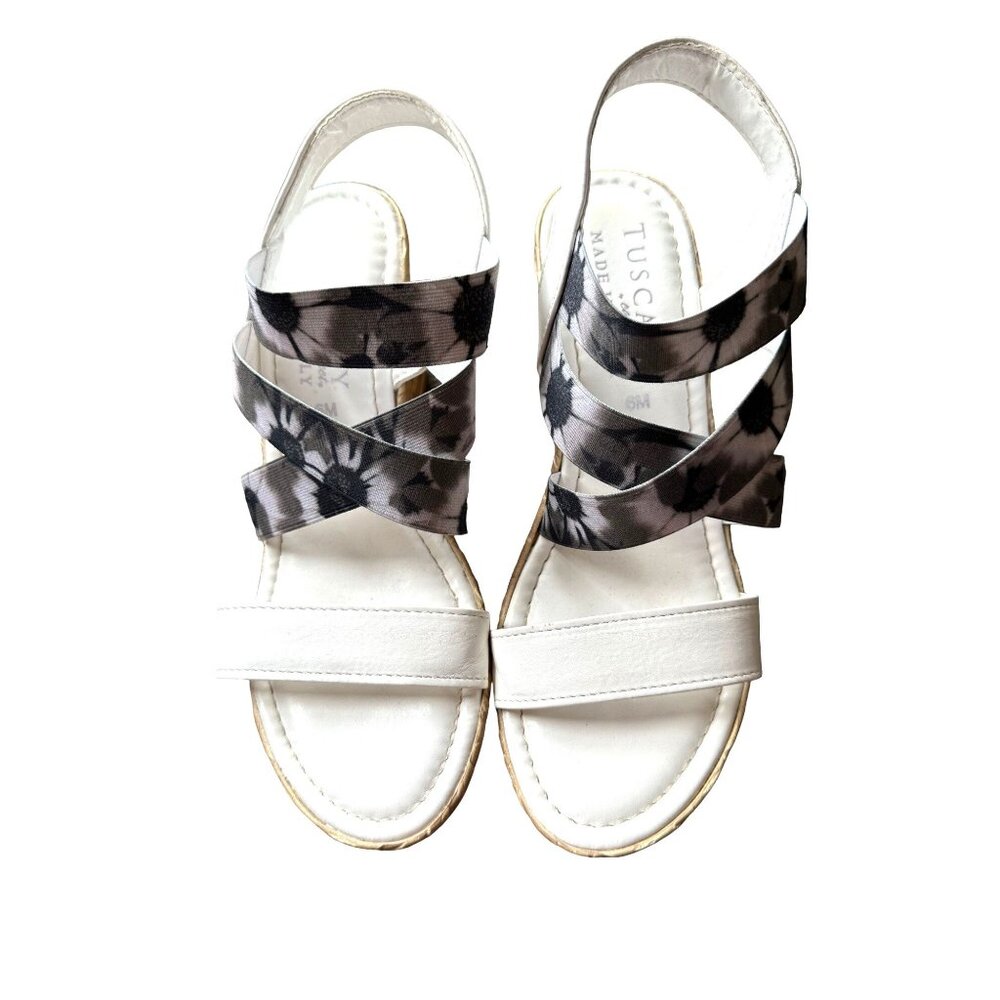 Tuscany Italian Floral Wedge Sandals Womens 6 Cottagecore Bloomcore Summer Party - Picture 2 of 9